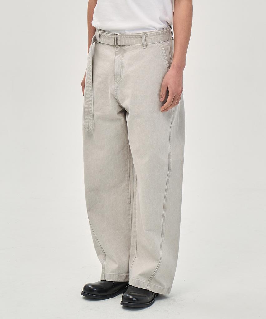 PRAIRIE Washed Curved Belt Pants (Light Gray)