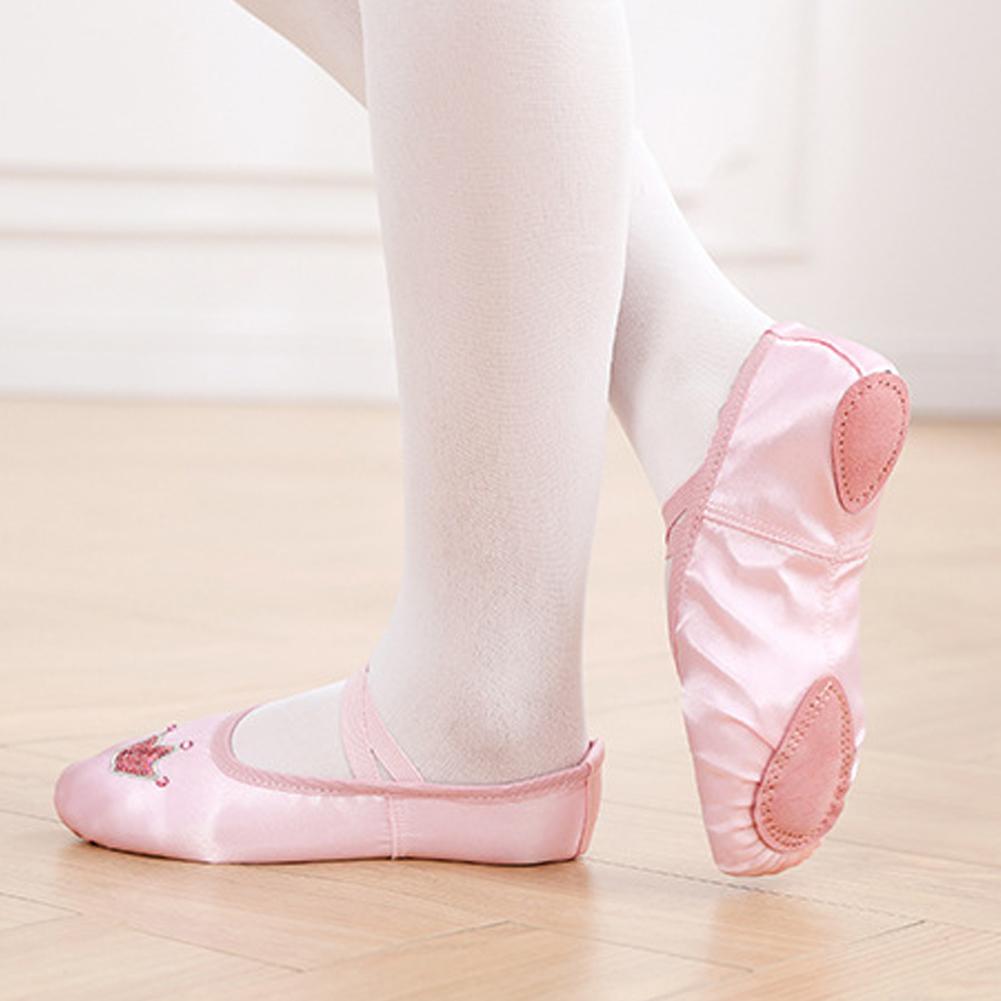Lightwight Girls No-Elastic Satin Ballet Shoes Crown Sole Embroidery Ballet Comfortable & Anti-Slip Dance Shoes Ballet Supplies