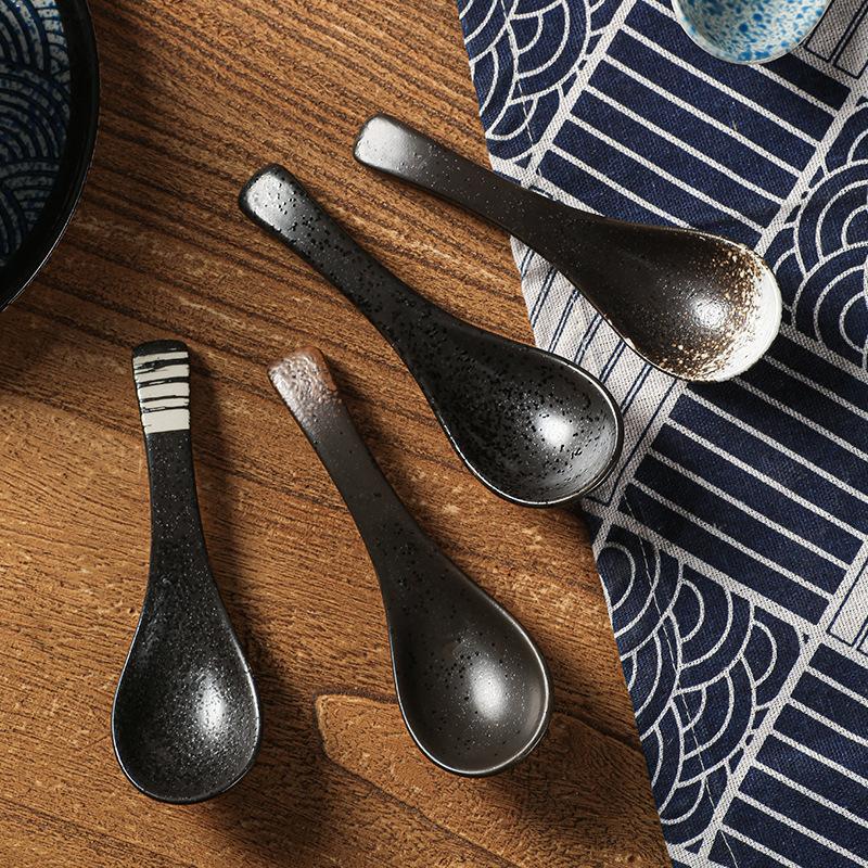 14cm Japanese-style Retro Ceramic Tableware Soup Spoon Household Kitchen Teaspoon Tableware Soup Rice Spoons 2025 New