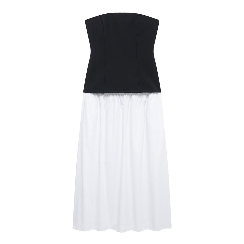 

Spring 2025 Women s Strapless Spliced Long Dress - Elegant and Slim Fit XS белый