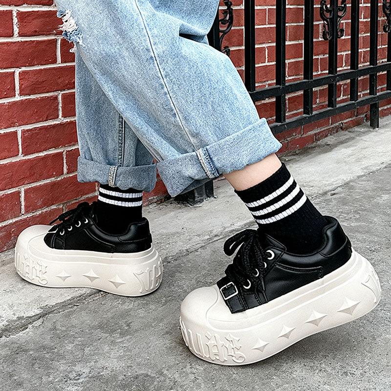 European Big Head Bread Shoes Women's New Thick-soled Muffin Shoes Versatile Small Height Increase Casual Board Shoes