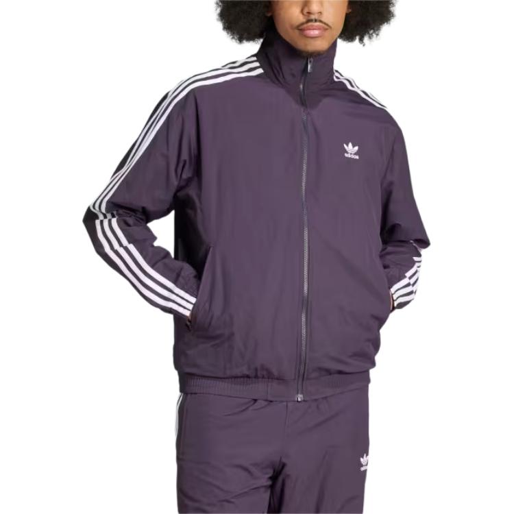Adidas Originals Striped Retro Sports Stand Collar Zipper Straight Long Sleeve Jacket Men Jacket Purple IZ2416