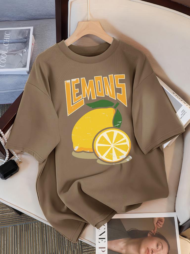 Fresh Lemon Fruit Prints Women Tee Shirt Casual Oversized T-Shirts Breathable Cotton Short Sleeve Comfortable O-Neck Tops