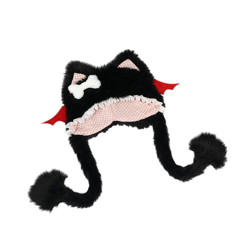 Furry Cartoon Head Cover with Ear for Outdoor Sports Furry Hat Kitten Oversized Headgear Hat for Winter
