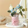 1PC handmade crochet bouquet with pink vase, including crocheted flower fabric wrapping paper and ribbon - carefully woven cotton thread