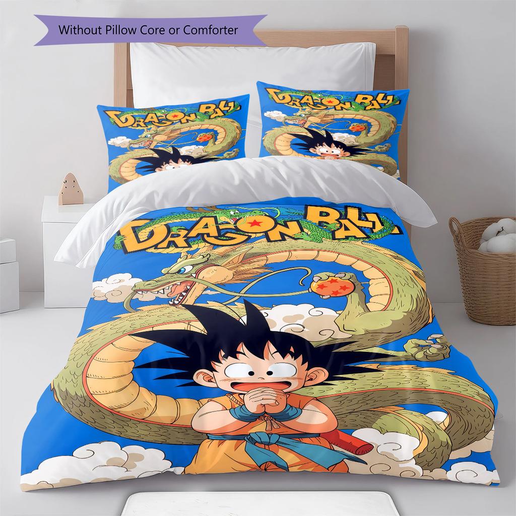 Povlečení se vzorem Son Goku, Sada přikrývky Potah na přikrývku Povlak na polštář Domácí dárek k narozeninám (1 * povlak na peřinu + 2 * povlak na polštář, bez jádra)