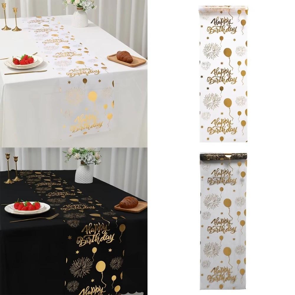 Balloon Design Black Gold Table Runner Hot Stamping Birthday Table Runner  Party Supply
