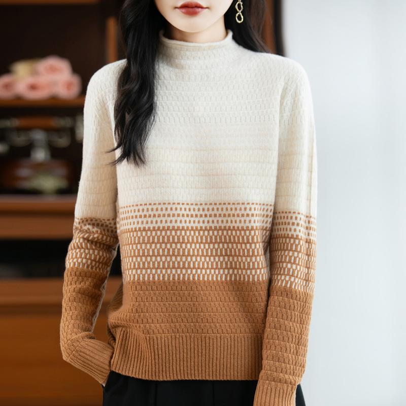 100% Pure Wool Half-High Neck Autumn/Winter Sweater: Soft, Thick, and Stylish Women's Base Layer Pullover