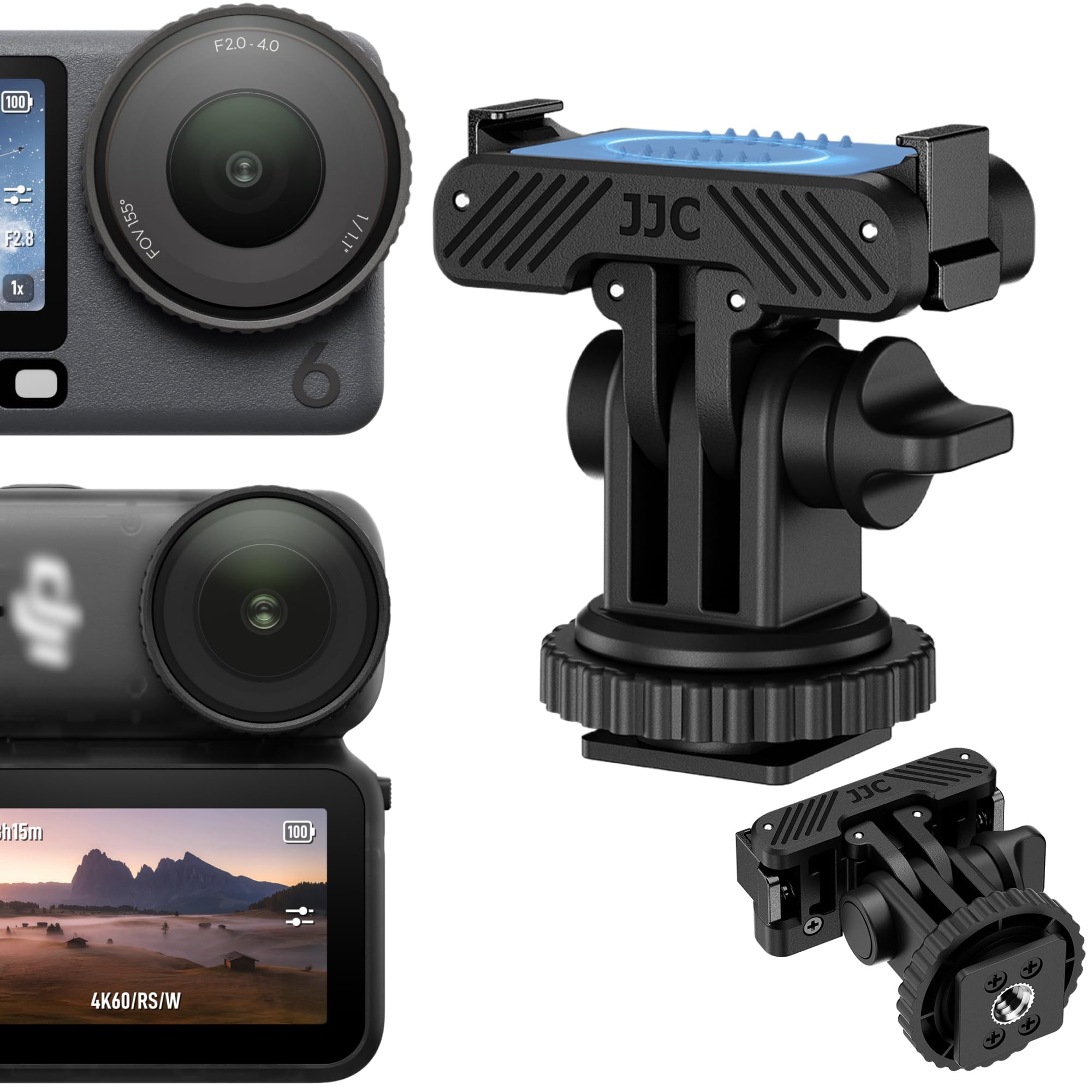 JJC Osmo Nano Cold Shoe Adapter Mount for DJI Osmo Action 6 180° Adjustable Removable Camera Monitor Mount 1/4 Inch-20 Screw Magnetic Quick Release