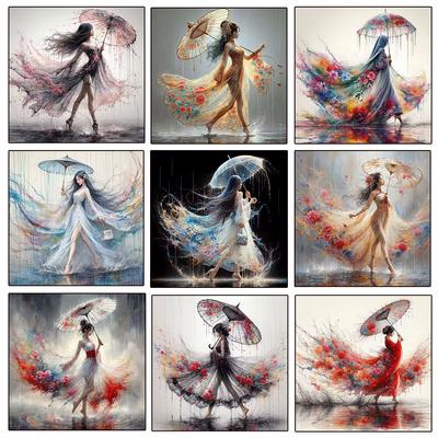 Rhinestone Painting Crystal Decor Diamond Painting Woman Umbrella 5D Cross Stitch Pattern Diamond Embroidery Diamond Painting