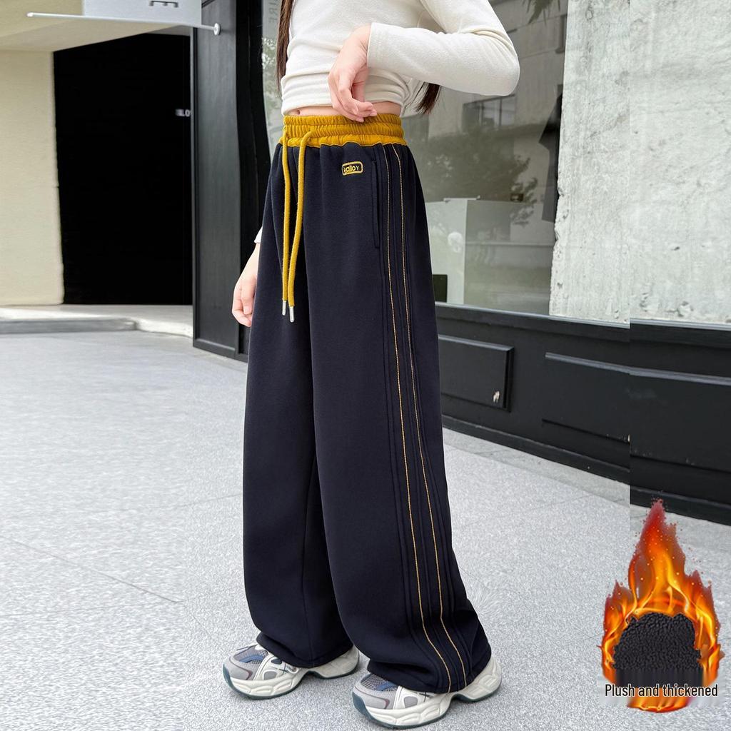 Girls' 2025 Fleece Wide-Leg Sweatpants - Fashionable, Thick, Casual Sports Pants for Autumn and Winter