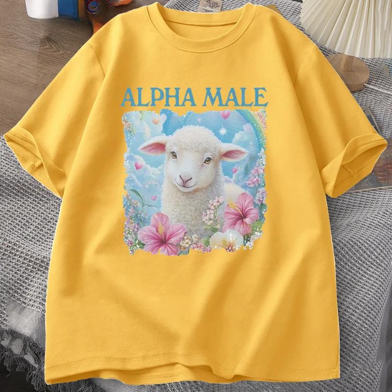 Alpha Male T Shirt Casual Meme T-shirt Silly Weird Goat Graphic Tee Fashion Short Sleeve O Neck Printed Tshirt Clothing