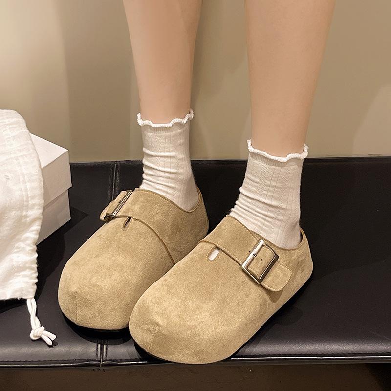 Thick-bottomed bag head half slippers women's outer wear 2025 summer new Korean version fashion belt buckle one pedal Boken cool slippers