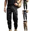 Men Cargo Pants Ankle-banded Loose Solid Color Multi Pockets Soft Breathable Drawstring Elastic Waist Casual Sport Men Sweatpants Long Trousers