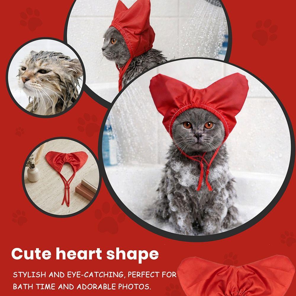 Adjustable Pet Shower Caps Waterproof Cute Heart Shaped Kitten Bath Cap Reusable Ear Protection Ear Drops Guard Small Pets