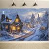 1 piece Winter Wonderland Village Snow Scene Background - Comfortable Snowy Cottage Winter Wonderland Decoration