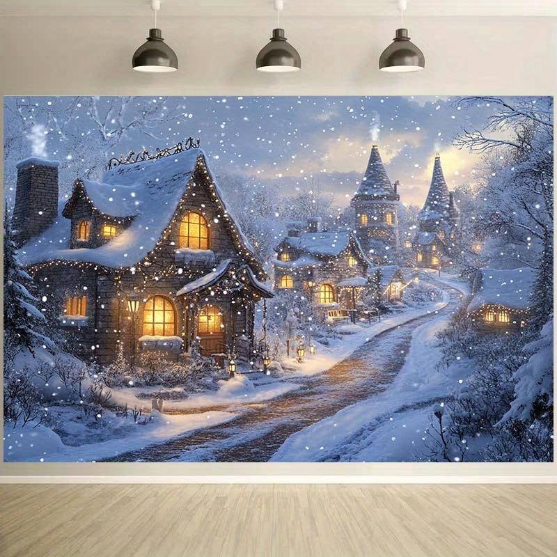 1 piece Winter Wonderland Village Snow Scene Background - Comfortable Snowy Cottage Winter Wonderland Decoration