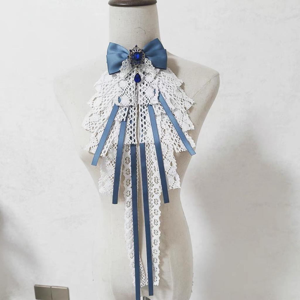 Cosplay-Kragen für Damen abnehmbar Gefälschte Kragen Original Lolita Schwarze Spitze Schleife Gotisch Hof Elegant Halsbinden für Herren Krawatte
