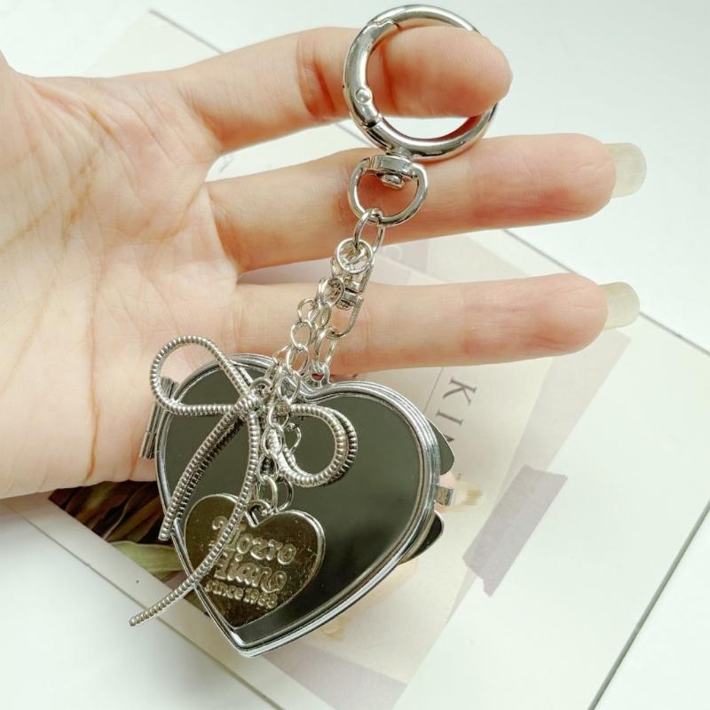 Elegant Bowknot Heart Shaped Mirror Keychain For Handbags Detachable Beauty Tool Unique Gift For Women Girls