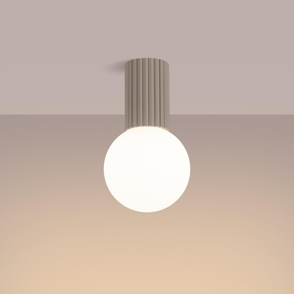 Spot Sufitowy Nowoczesny Taupe Ryflowany Korpus Szklana Biała Kula Do Łazienki Przedpokoju 1Xg9 8W Ip44 Halo Sollux Lighting