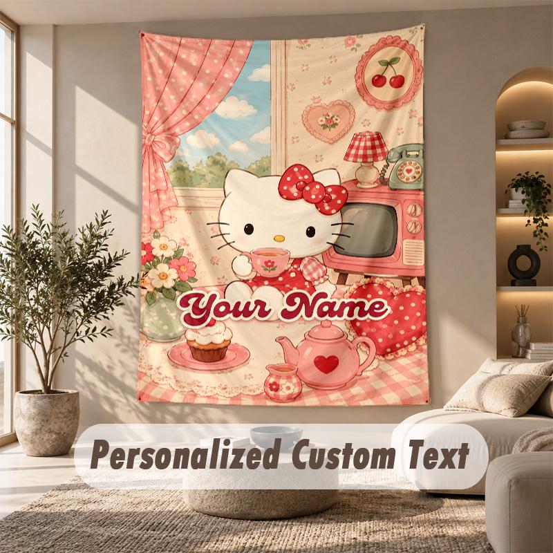 Tapestry Custom Name Text, Wall Hanging Tapestry Home Room DecorHello Kitty