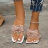Women Luxury Flats Slippers 2025 Summer Designer Brand Beach Sandals Ladies Flat Open-toe Pearl Bow Shoes Slides Plus-size 43