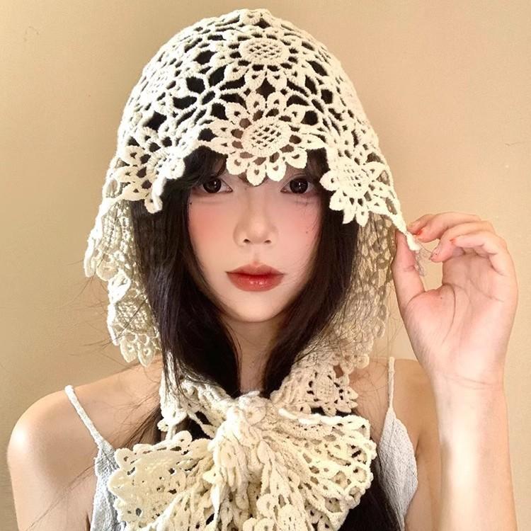 Damski szydełkowy ażurowy kapelusz w stylu etnicznym, strój podróżny, rekwizyt do zdjęć, kapelusz wciągany, dziergany kapelusz otulający głowę