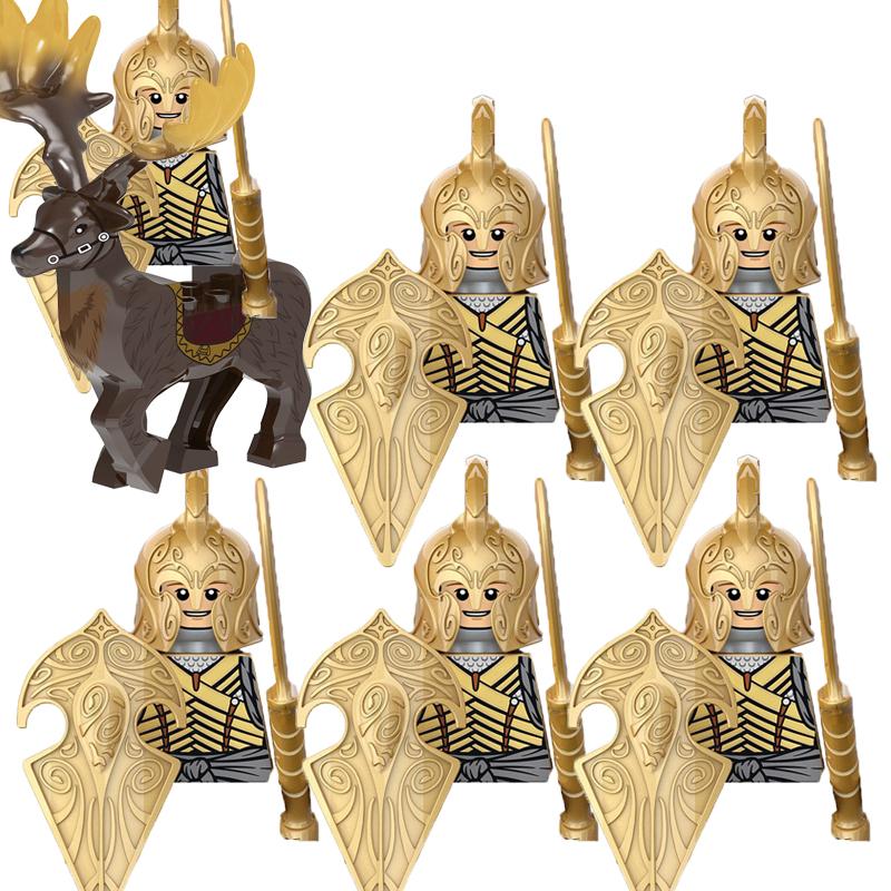MOC Středověké Vojenské Stavební Kostky Elfský Bojovník Ork Rohan Gondor Rytíř Sada Postav Zvířecí Armáda Zbraň Luk Kuše Hračka