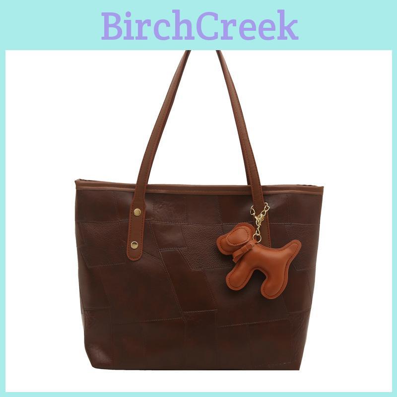 Fashion Solid Color Large Capacity Women Casual Tote Bag With Pendant For Casual Daily Use