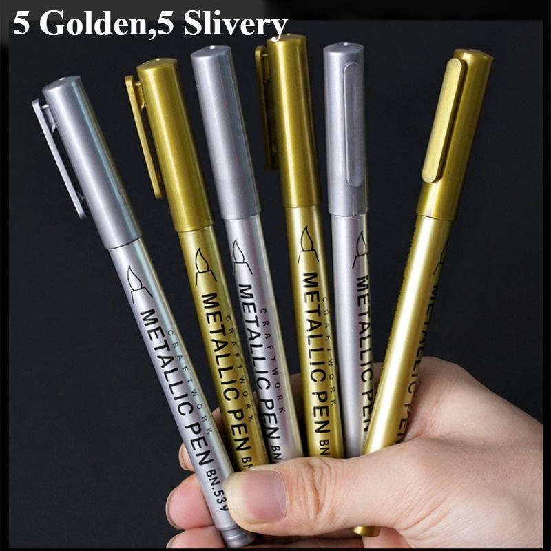 

10 Pack Golden & Silvery Permanent Markers - Bold Oil-Based Ink, for DIY Crafts, Resin Art, Office Supplies, Greeting Cards