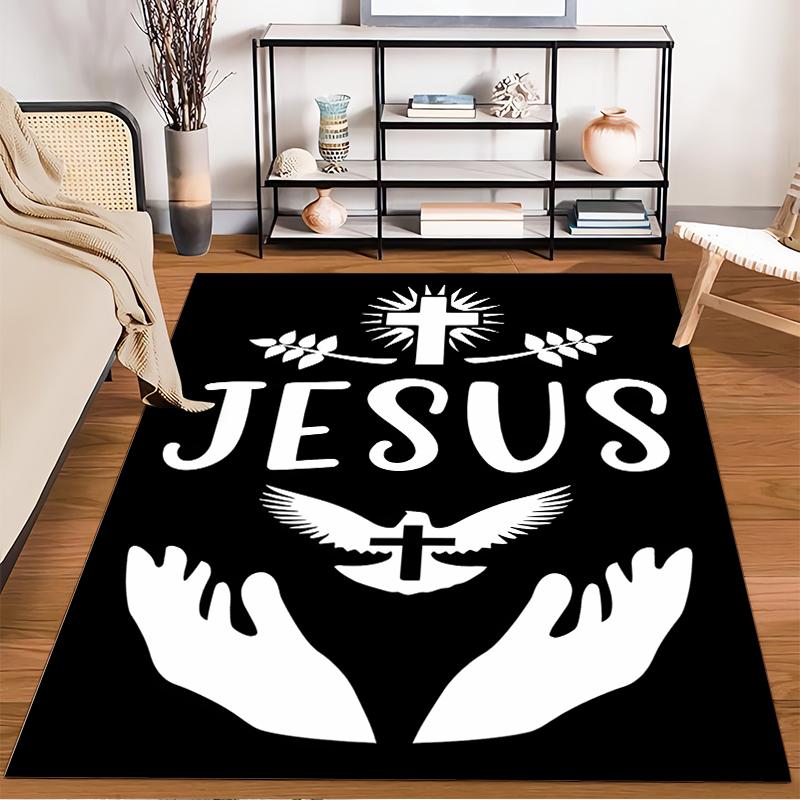 Jesus Cross with Dove and Hands Design Non-slip rug suitable for living room and bedroom sofas