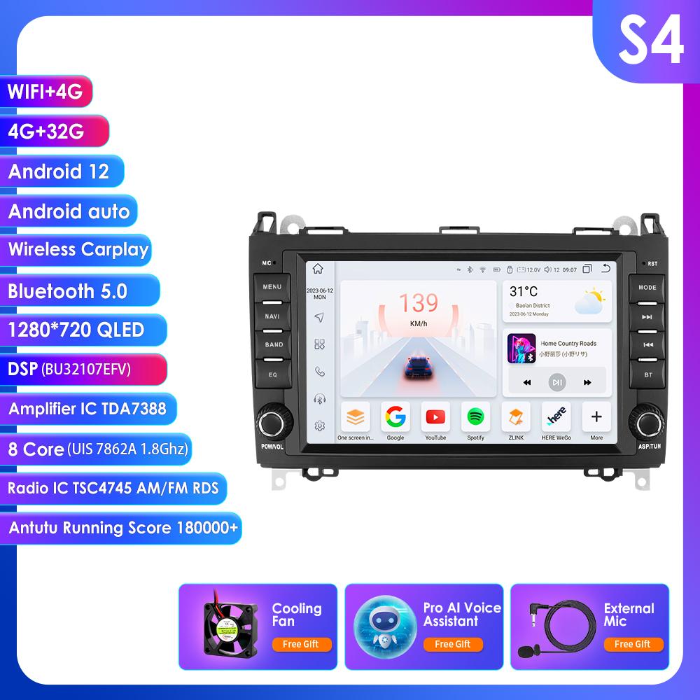 OSSURET 8" Bilradio for Mercedes Benz W169 W245 B200 W906 Sprinter W639 Vito Trådløs CarPlay Android Auto 4G DSP RDS 2din DVD Intelligent Skjerm
