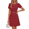 Women's Color Belted Dress - Elegant Summer Wear, Waist Definition