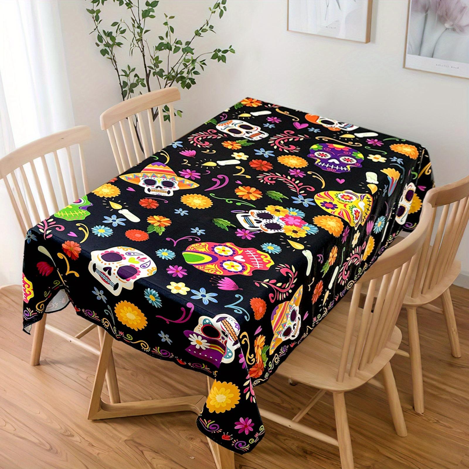 Mexicaanse Dag van de Doden Suikerschedel Bloemen Waterdichte Tafelkleed Tafel Decor Boerenkeuken Eettafelkleed Feest Decor 90x140cm