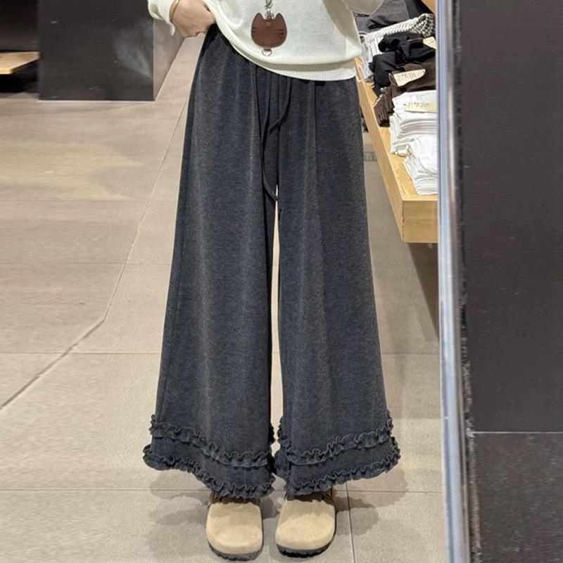 

2026 Korean Style Lace-Trimmed High Waist Maternity Wide-Leg Cropped Pants M темно-сірий