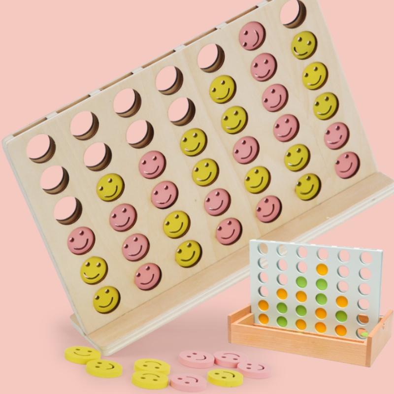 High-quality Wooden Connect Four Toy Interactive Game For Parent-child Bonding