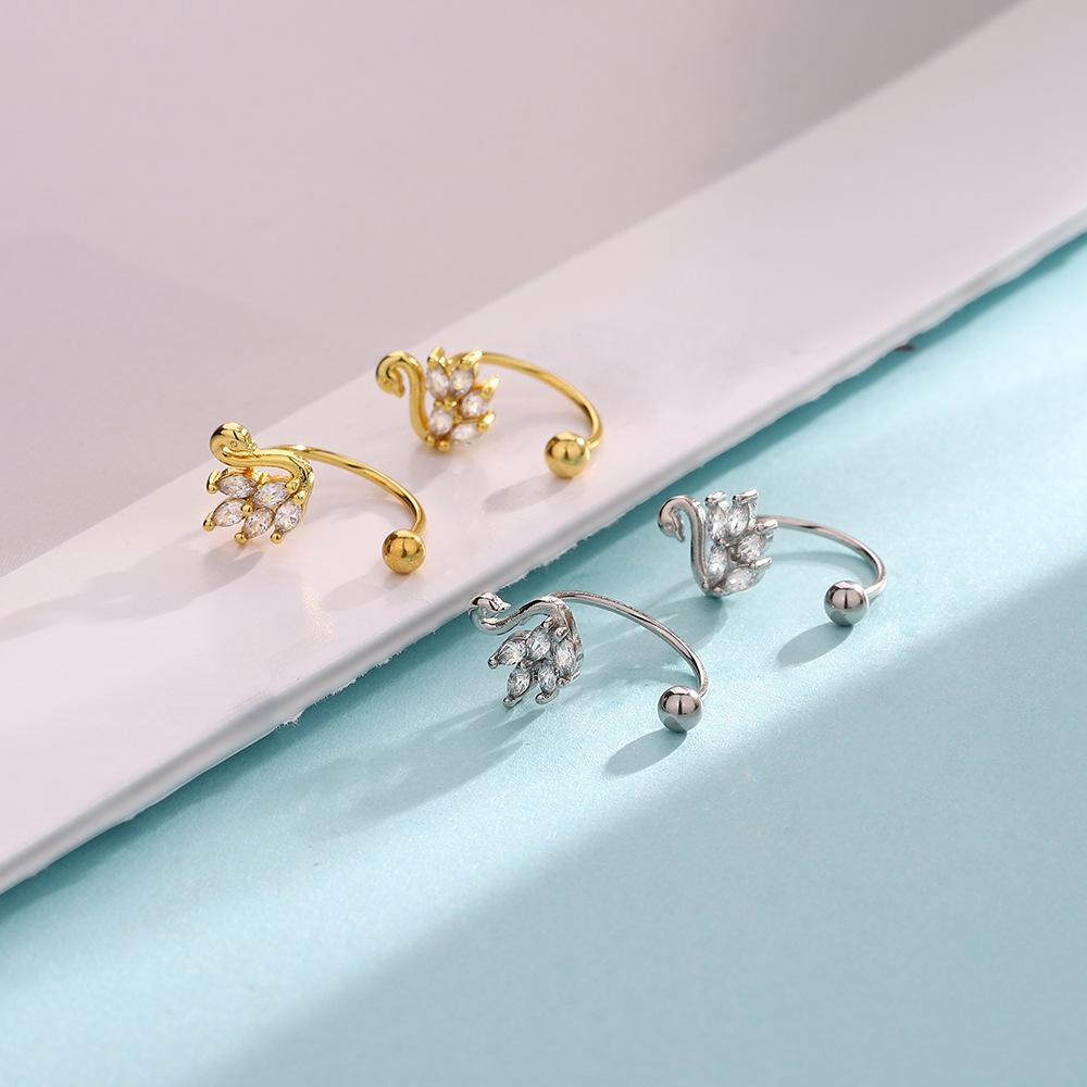 Screw Screw Flash Diamond Swan Stud Earrings Classic Fashion Design Sense French Elegance Cute Animal Rear Hanging Earrings