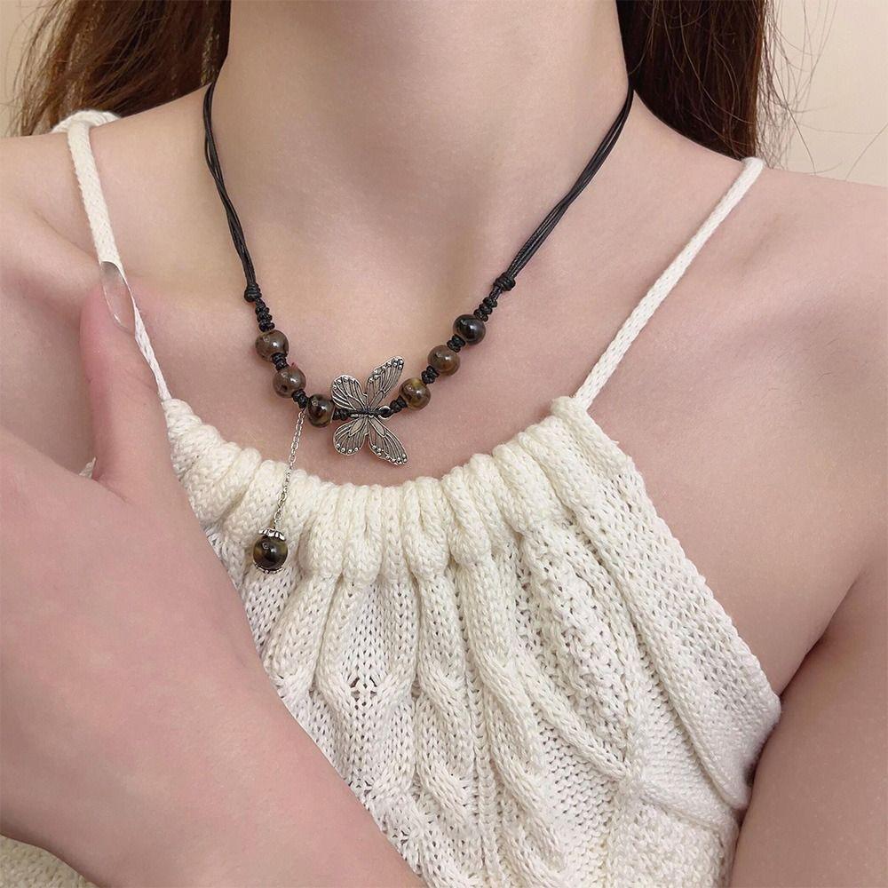 

Souvenirs Copper Butterfly Chain Pendant Women s Accessories Beads Necklace Chinese Ethnic Jewelry