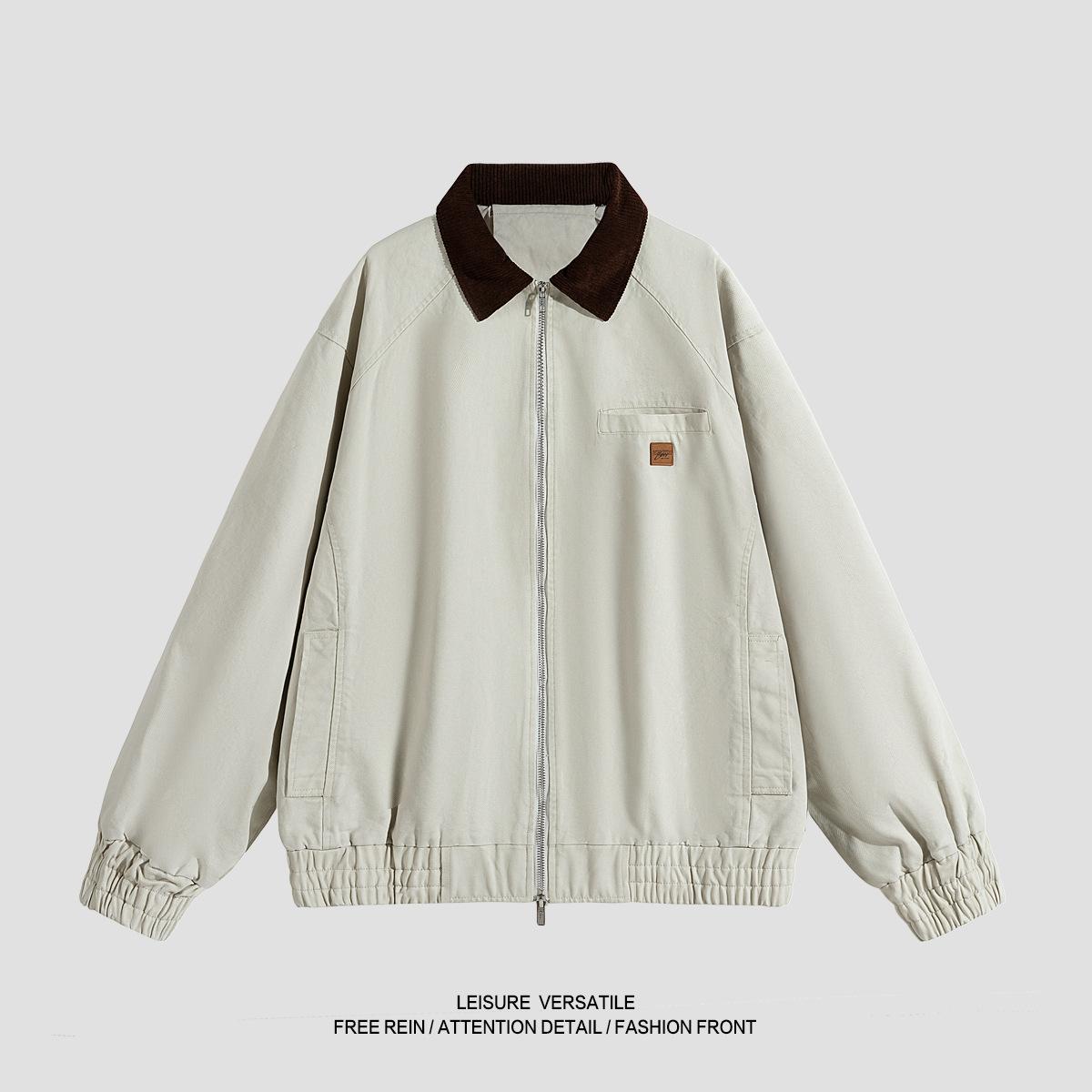 

Куртка из чистого хлопка для мужской новой куртки Американская стирка Антикварная Свободная с лацканами Мужская одежда на весну и осень S