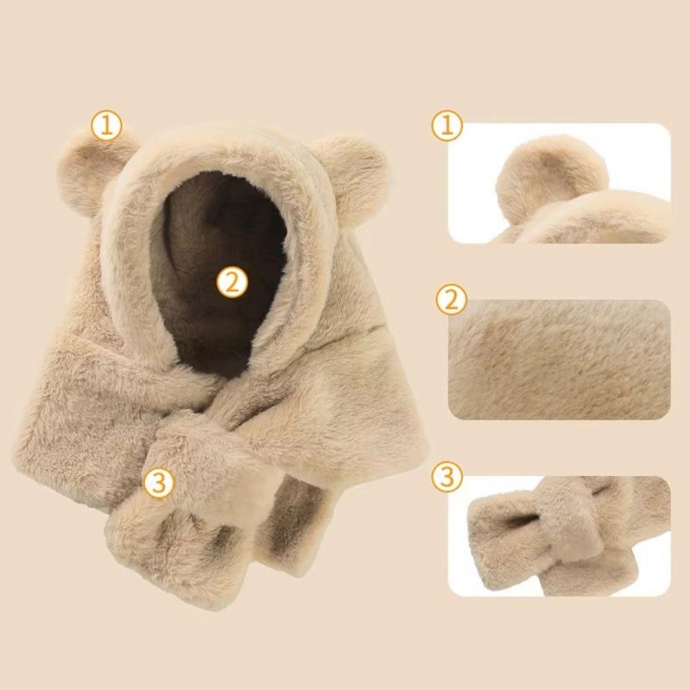 Soft Warm One-Piece Hat Scarf Winter Ear Protection Hats Lovely Baby Bear Plush Hat Kids