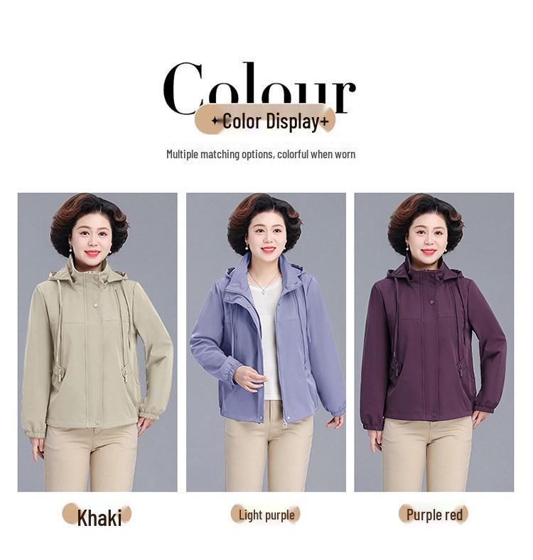 2026 New Style Women's Short Windbreaker for Mom and Grandma - Plus Size Spring and Autumn Jacket