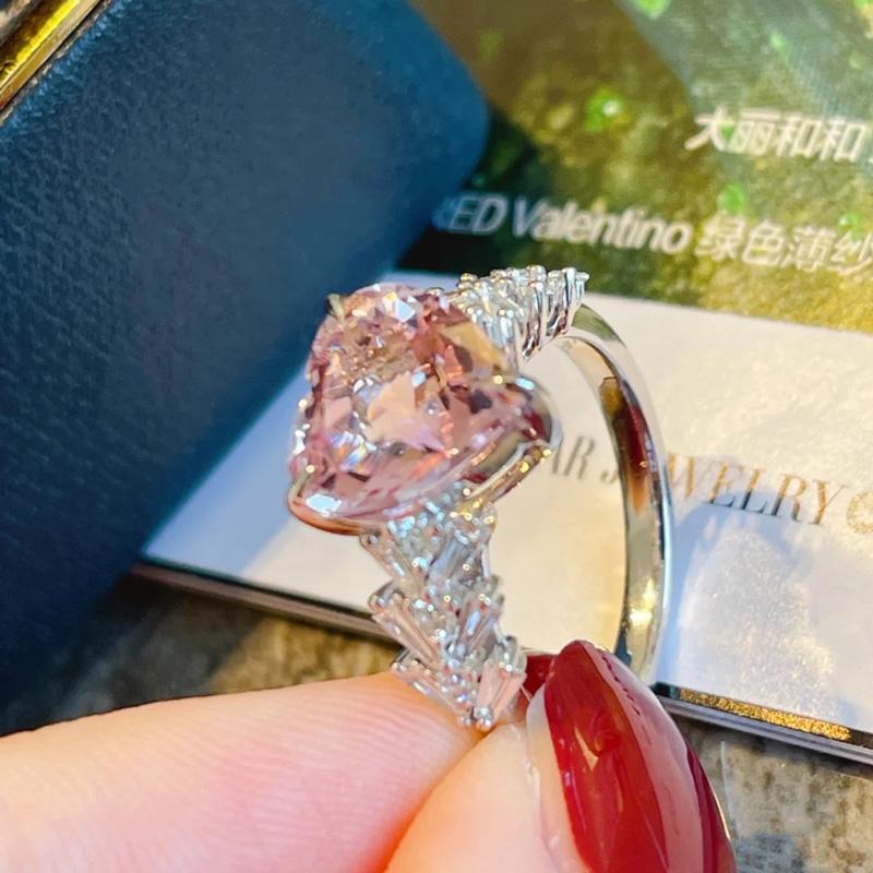 Pink Love Heart Women Ring with Bright AAA Zircon Stone Wedding Engagement Ring  Silver  Open Women Ring