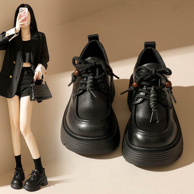 Platform Loafers Women's 20025 New Autumn Shoes Versatile Black Single Shoes Soft Soles Are Not Tired British Small Leather Shoes