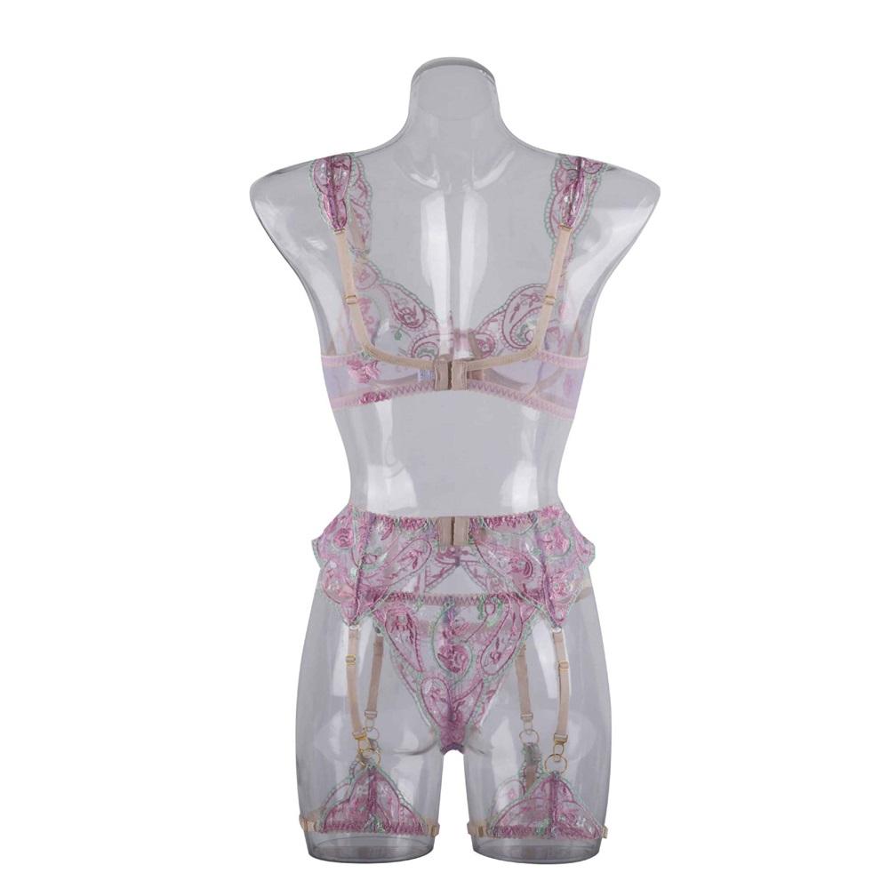 Aduloty Intimo sexy da donna Set di reggiseno ricamato con fiori squisiti Set di biancheria intima estiva con reggicalze in prospettiva a sezione sottile