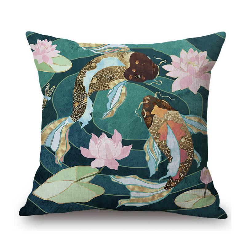 Home Decorative Nordic Metallic Gold Art Lotus Flower Cactus Sunrise Scenery Sofa Throw Pillow Case Cotton Linen Cushion Cover