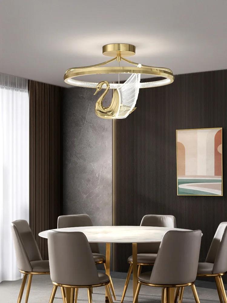 Nordic Modern Swan Rose Gold Led Chandeliers For Dining Tables Kitchen Bedroom Cafe Interior Home Decoration Lighting Fixtures
