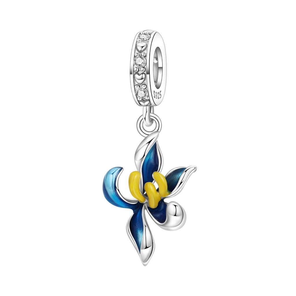 Copper Blue Iris Flower Pendants Original Bracelet Charms Jewelry Party Beads Diy Trendy Gifts