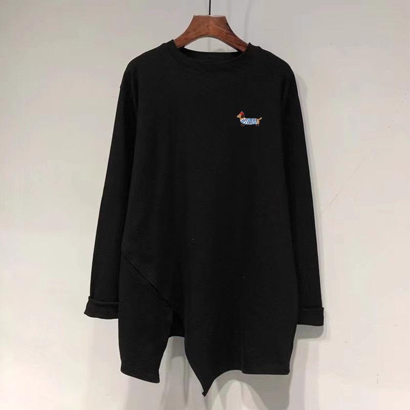 

ONG Irregular Split Brushed Thermal Plush Long-Sleeve Women s T-Shirt - Mid-Length, Loose, Slim-Fit, Thickened. L