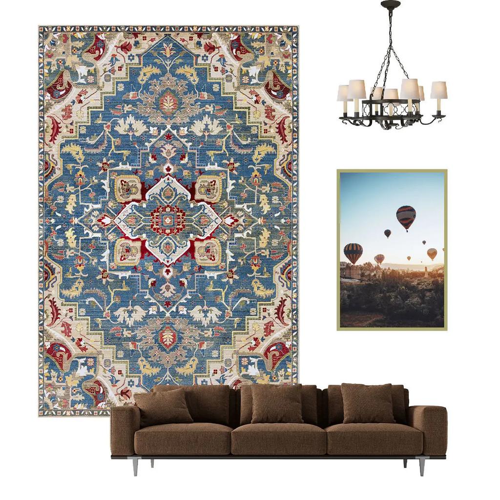 Nordischer ethnischer Stil Retro Teppich Wohnzimmer Dekoration Teppiche Zuhause Schlafzimmer Rutschfeste Matte Persisches Hofmuster Große Fläche Matte