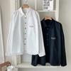 New Arrivals Open Run Women Cotton Embroidery Lettering Loose Fit Long Sleeve Sh